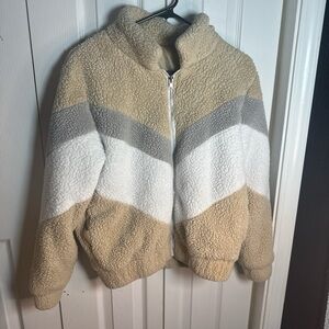 Tan and White Sherpa Jacket